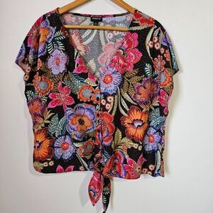 EUC TORRID FLORAL BOLD PRINT BOXY TIE WAIST V BUTTON DOWN TOP SIZE 1 / XL